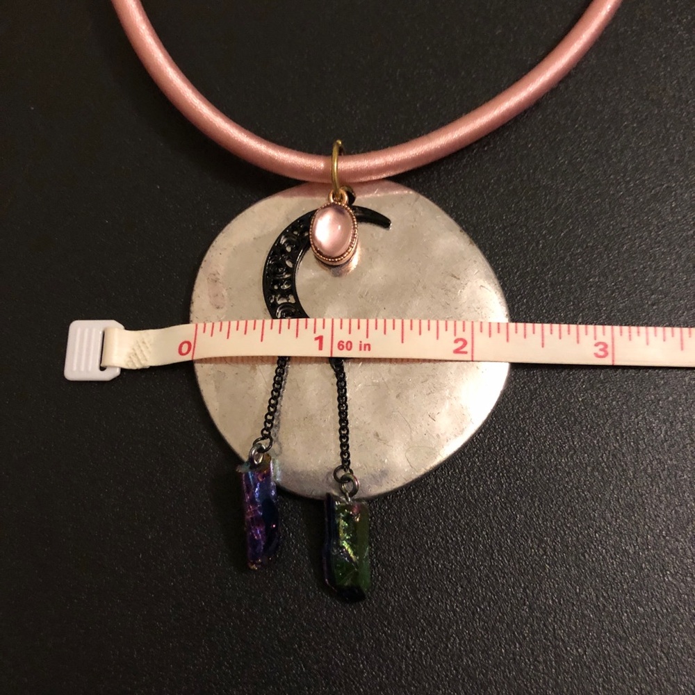 Handcrafted Moon & Faux Crystal Pendant Necklace in Pink - Picture 3 of 7